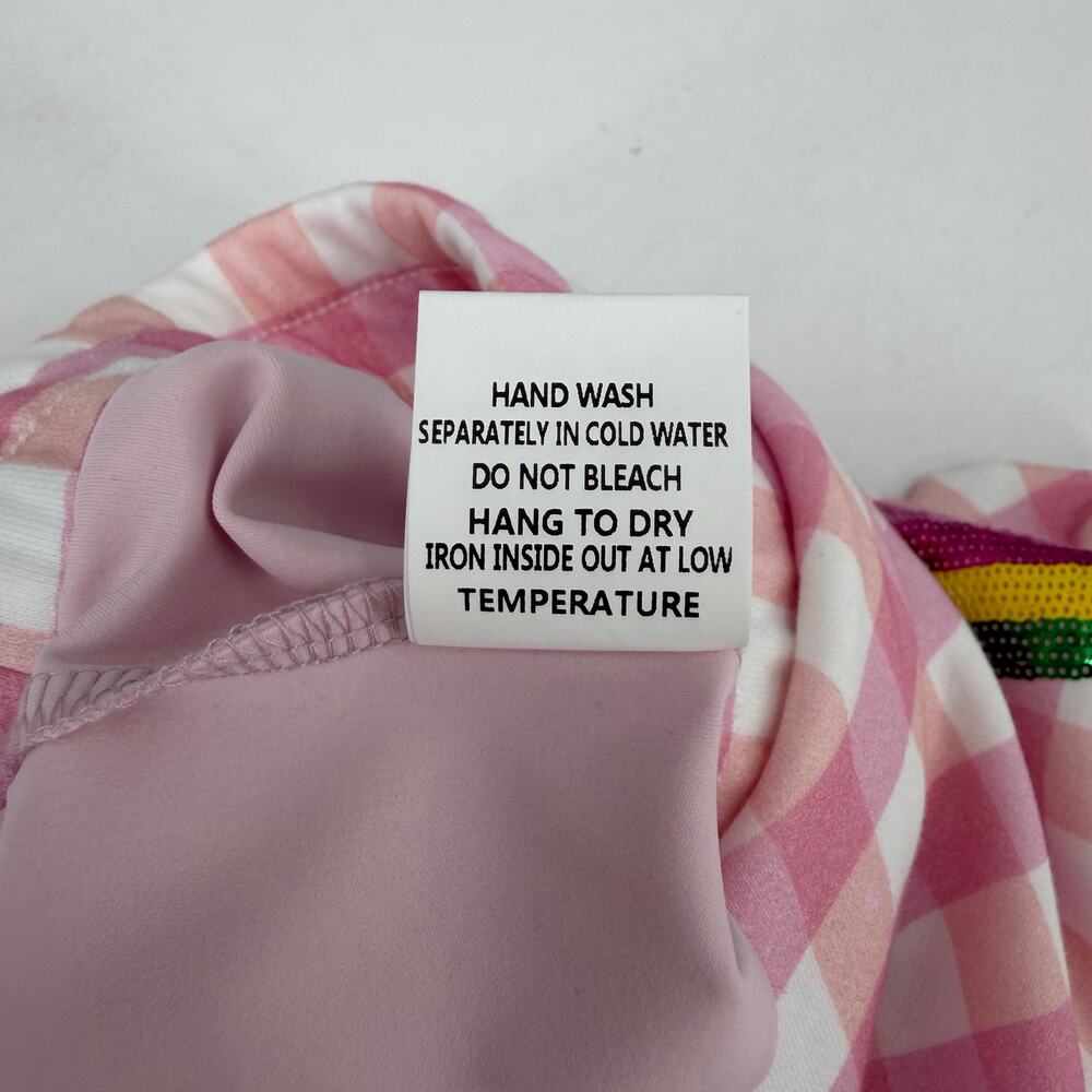 Brianna Cannon NEW Pink White Gingham Pull On Lined Sequin Side Stripe Skort - Picture 10 of 10